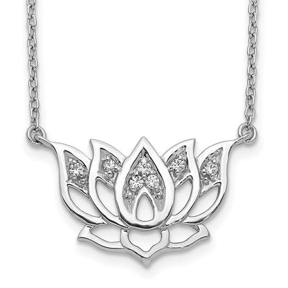14k white gold real diamond lotus flower 18 inch necklace pm3810 008 wa
