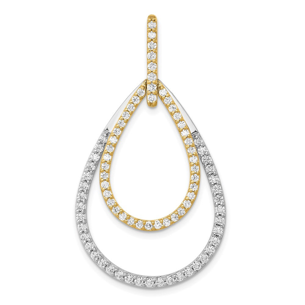 14k two tone gold 1ct real diamond double teardrop pendant pm3817 100 ywa
