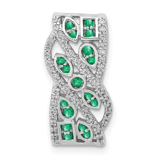14k white gold real diamond emerald fancy pendant pm3844 em 020 wa