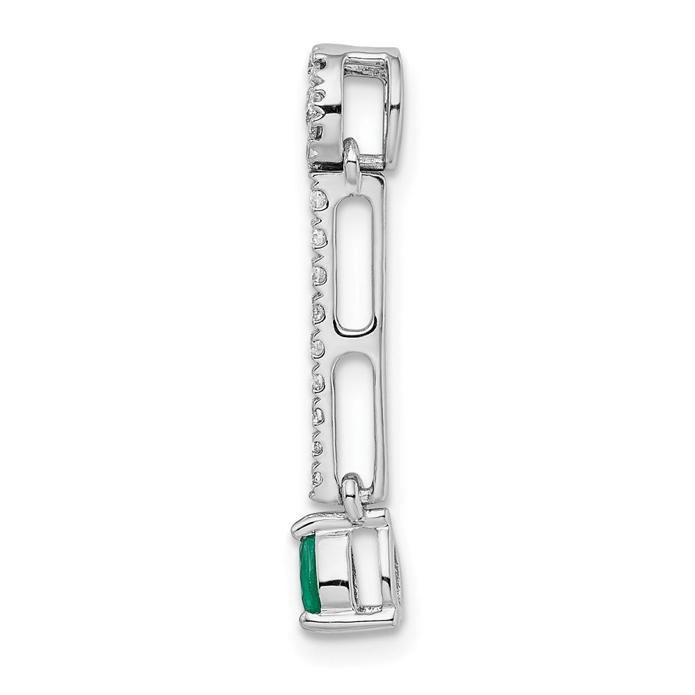 14k white gold real diamond and teardrop emerald fancy pendant pm3882 em 030 wa