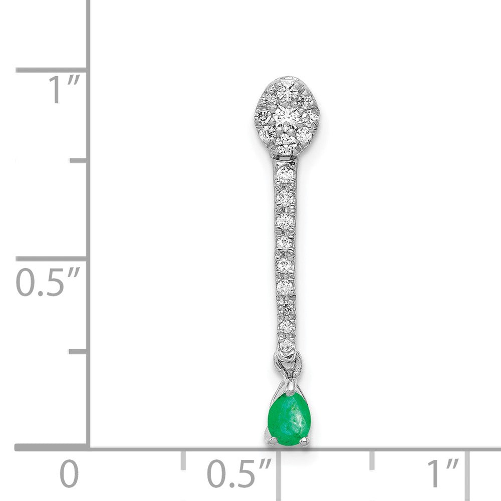14k white gold real diamond and teardrop emerald fancy pendant pm3882 em 030 wa