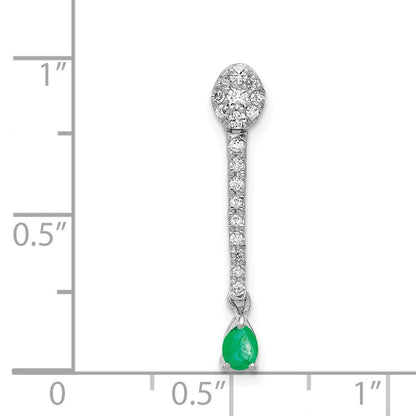 14k white gold real diamond and teardrop emerald fancy pendant pm3882 em 030 wa
