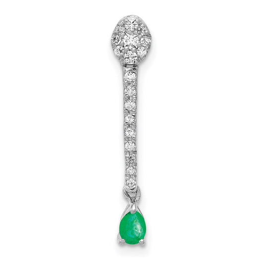 14k white gold real diamond and teardrop emerald fancy pendant pm3882 em 030 wa