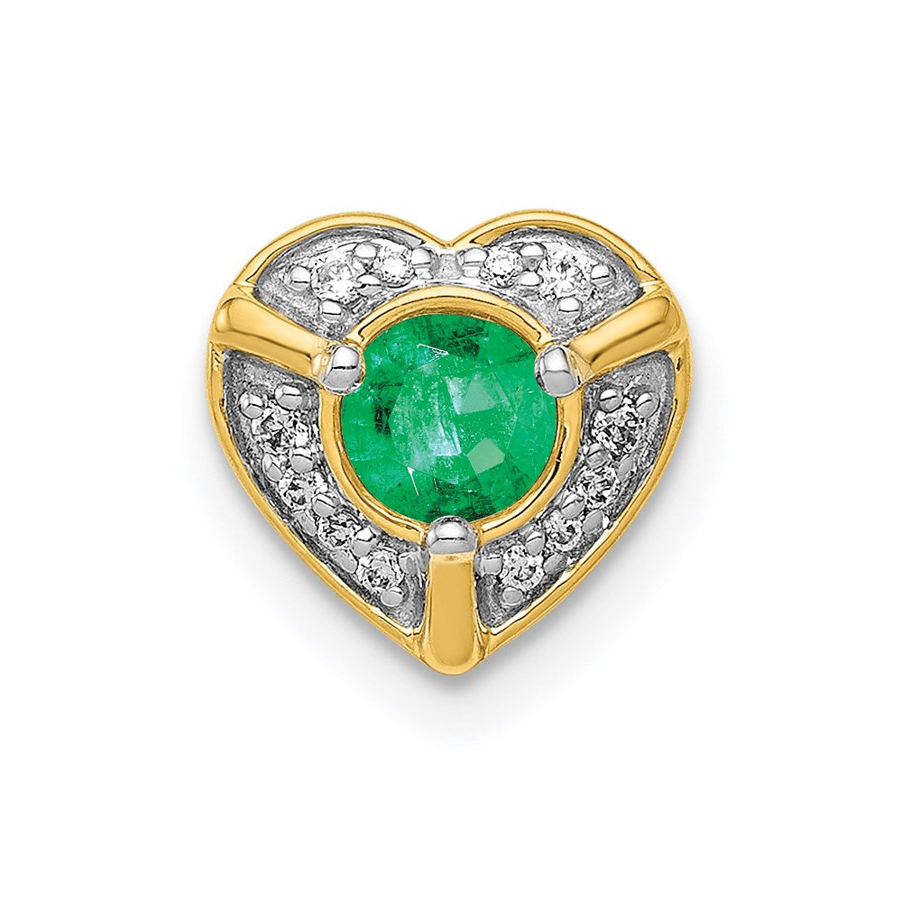 14k yellow gold real diamond and emerald fancy heart pendant pm3921 em 005 ya