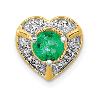 14k yellow gold real diamond and emerald fancy heart pendant pm3921 em 011 ya