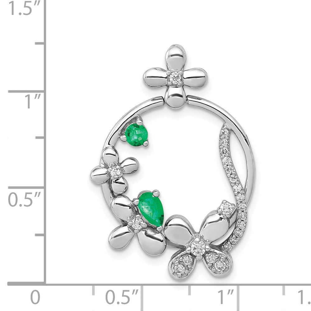 14k white gold real diamond emerald flower pendant pm3986 em 025 wa