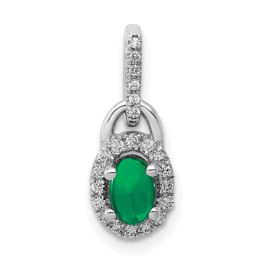 14k white gold halo real diamond and cabochon emerald pendant pm4034 em 012 wa