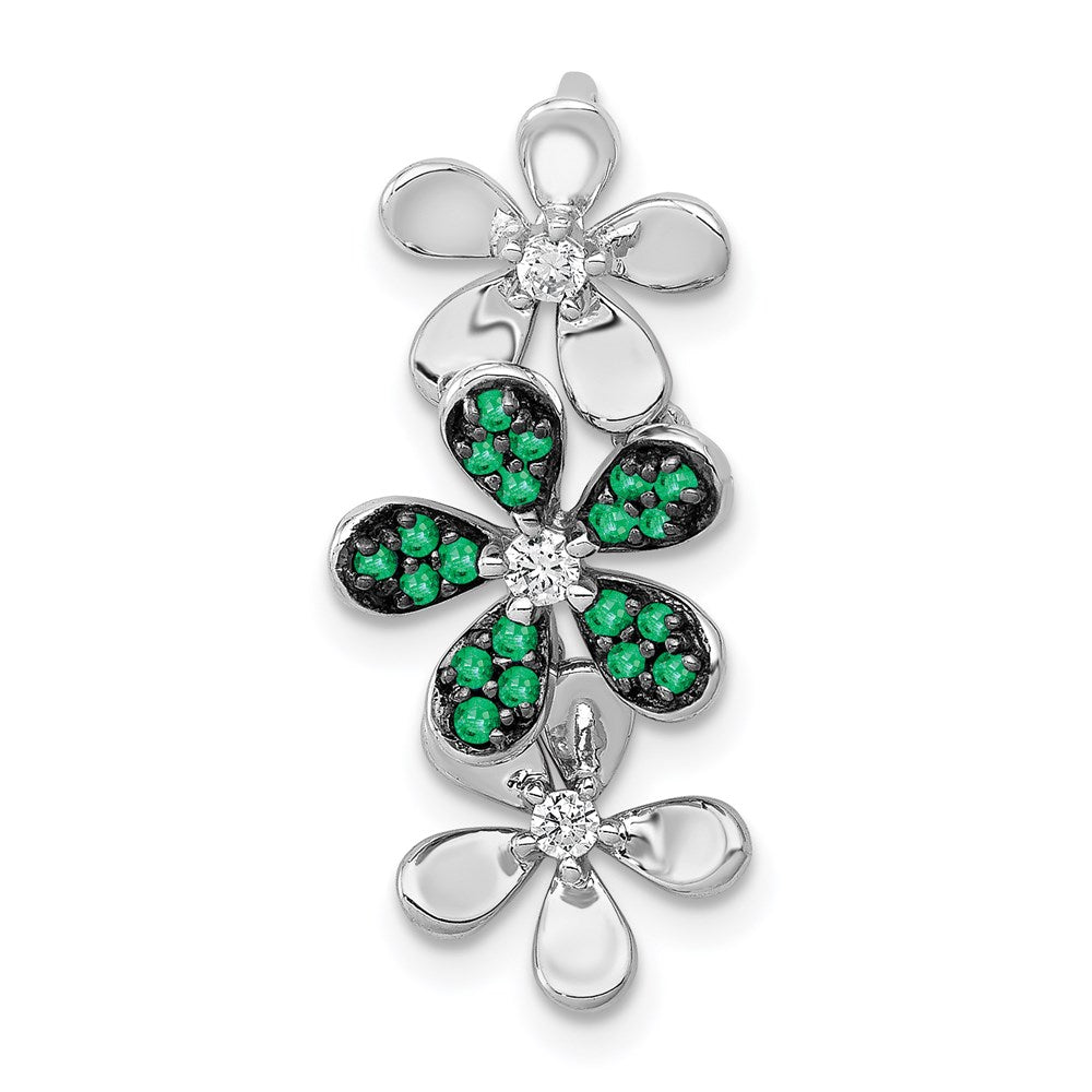 14k white gold real diamond and emerald 3 flowers pendant pm4044 em 009 wa