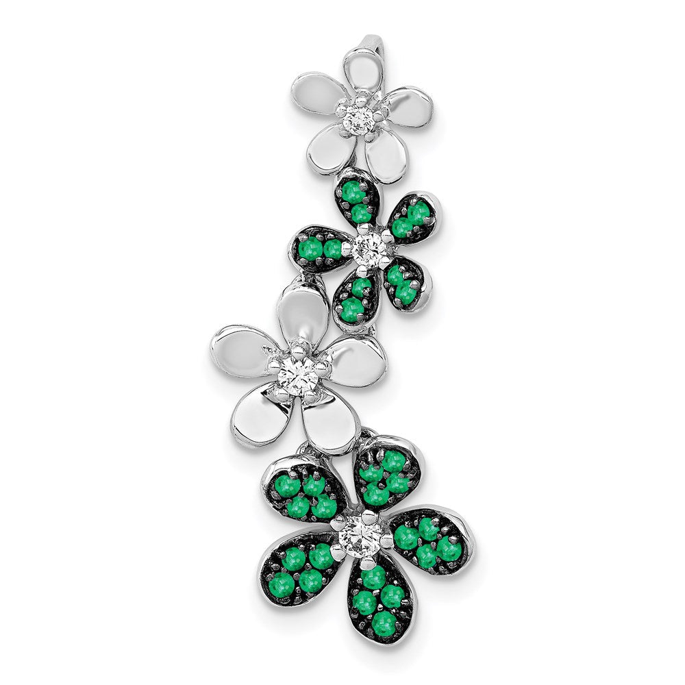 14k white gold real diamond and emerald 4 flowers pendant pm4045 em 012 wa