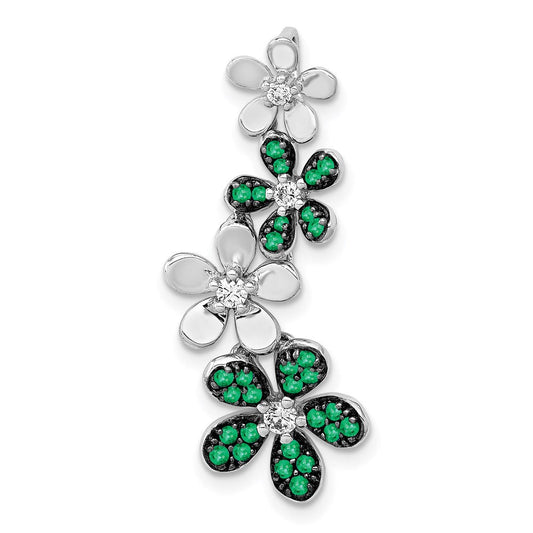 14k white gold real diamond and emerald 4 flowers pendant pm4045 em 012 wa