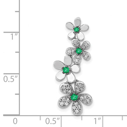 14k white gold rhodium plated real diamond emerald 4 flowers pendant pm4045 em 025 wa