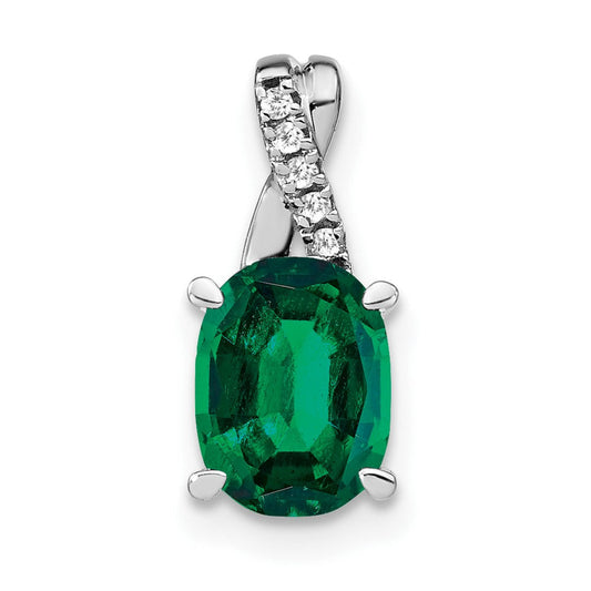 14k white gold oval created emerald and real diamond pendant pm4235 em 003 wa