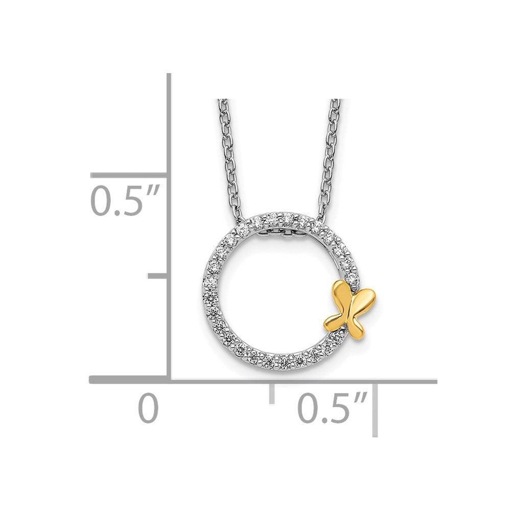 14k two tone gold real diamond butterfly on circle pendant pm4359 015 wya