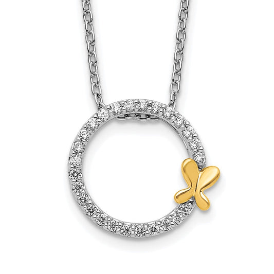 14k two tone gold real diamond butterfly on circle pendant pm4359 015 wya
