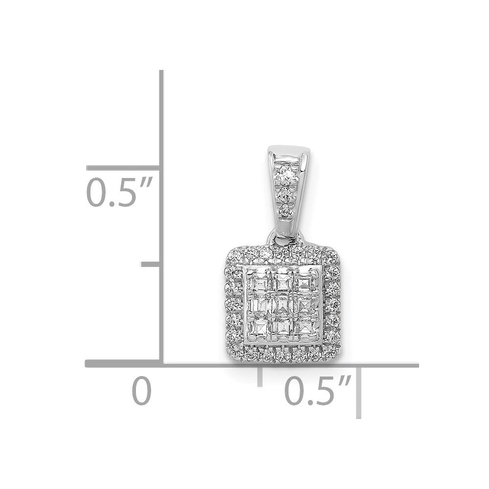 Solid 14k White Gold 1/4ct. Simulated CZ Square Cluster Pendant