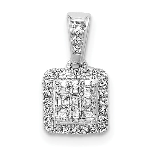 Solid 14k White Gold 1/4ct. Simulated CZ Square Cluster Pendant