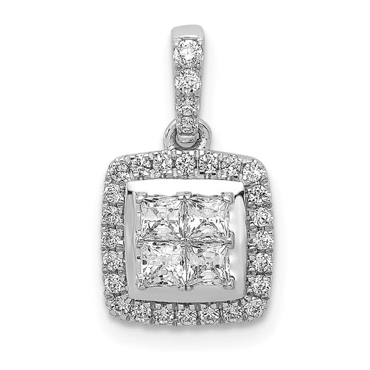 14k white gold 1 2ct real diamond square cluster pendant pm4372 050 wa