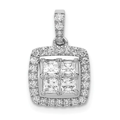 Solid 14k White Gold 1ct. Simulated CZ Square Cluster Pendant