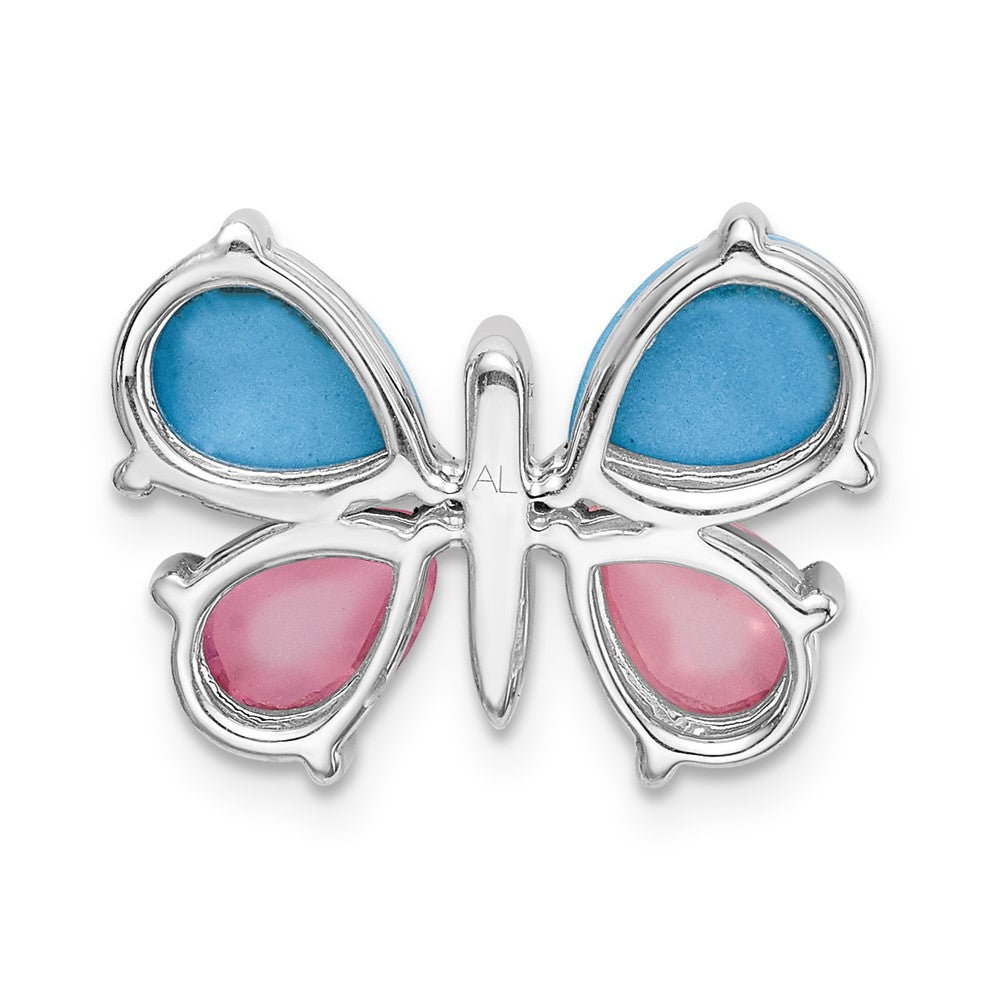 14k white gold real diamond cabochon turquoise rose quartz butterfly pendant pm4390 002 wa