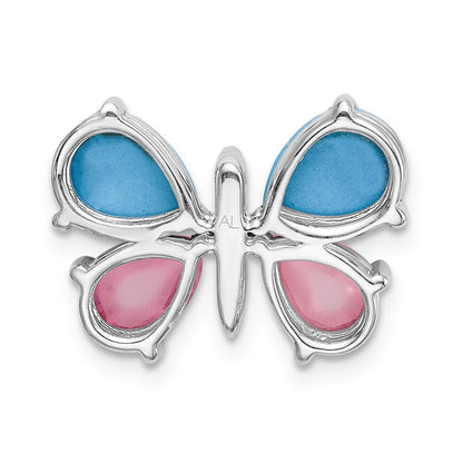 14k white gold real diamond cabochon turquoise rose quartz butterfly pendant pm4390 002 wa