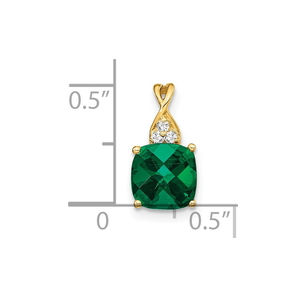 14k yellow gold checkerboard created emerald and real diamond pendant pm4393 cem 003 ya