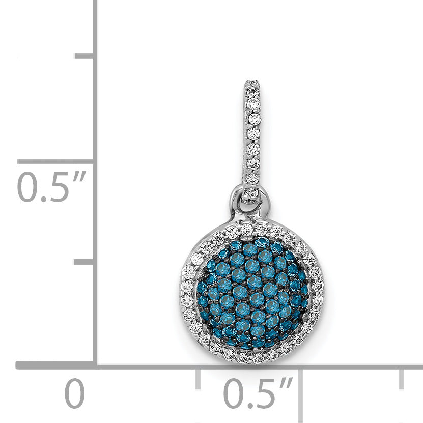 Solid 14k White Gold White/Blue Simulated CZ Circle Cluster Pendant