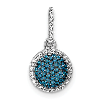 Solid 14k White Gold White/Blue Simulated CZ Circle Cluster Pendant