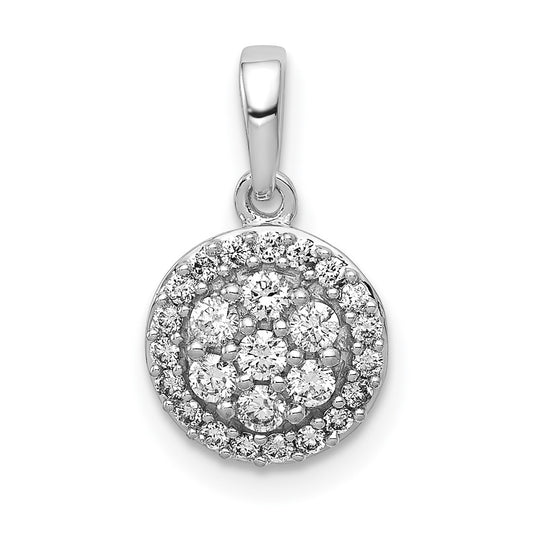 Solid 14k White Gold 1/4ct. Simulated CZ Round Halo Cluster Pendant