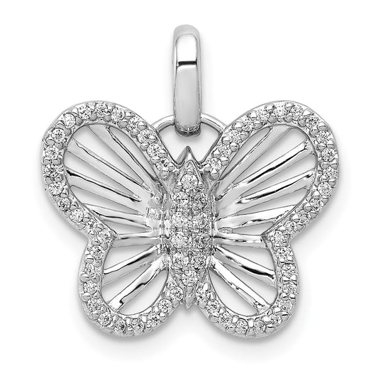 Solid 14k White Gold 0.19ct Simulated CZ Butterfly Pendant