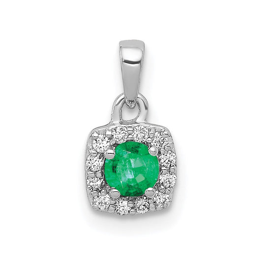 14k white gold real diamond and 20 emerald square halo pendant pm5248 em 010 wa