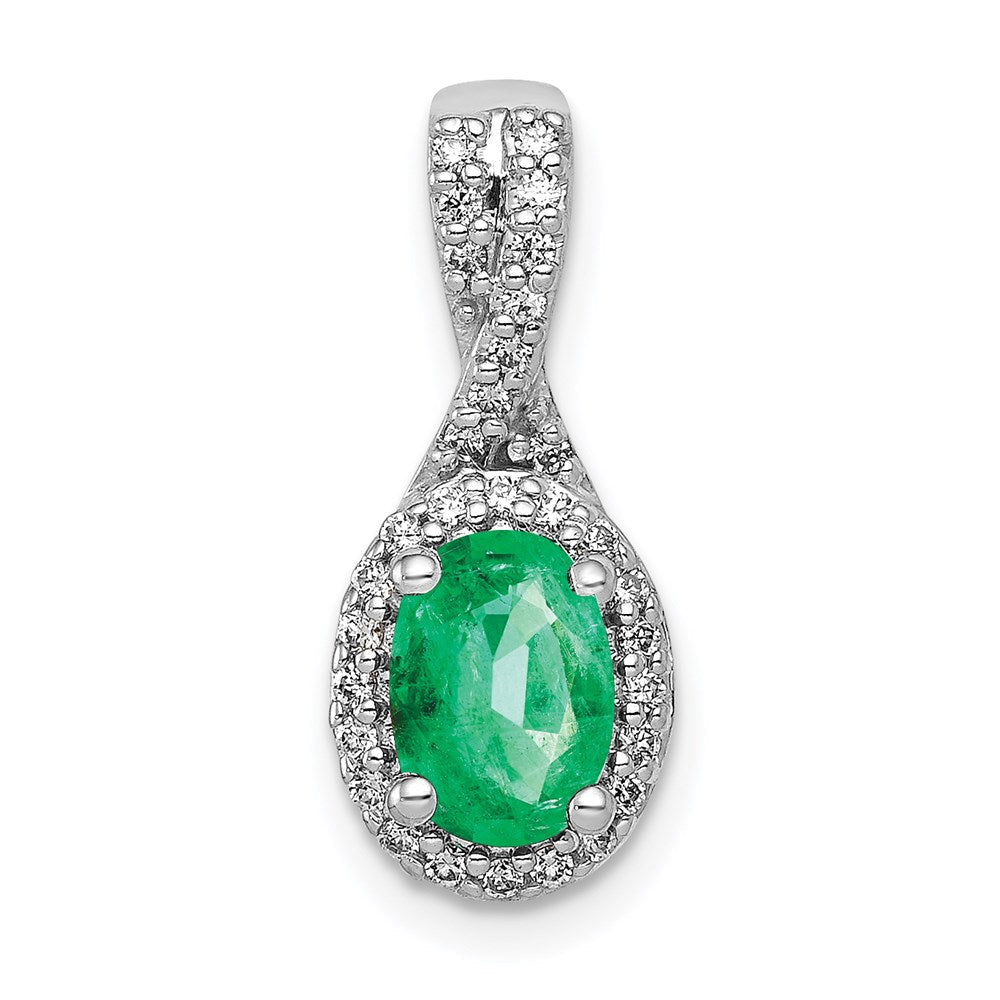 14k white gold real diamond and oval emerald halo pendant pm5250 em 013 wa