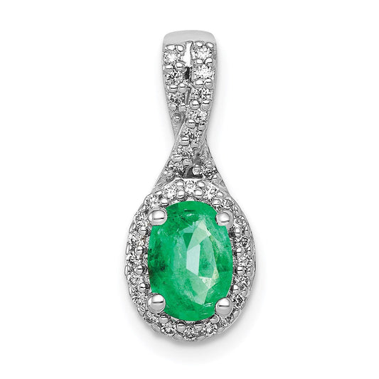 14k white gold real diamond and oval emerald halo pendant pm5250 em 013 wa