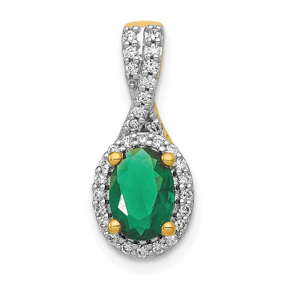 14k yellow gold real diamond and oval emerald halo pendant pm5250 em 013 ya