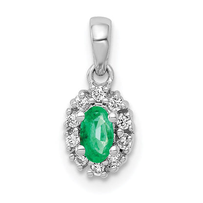 14k white gold real diamond and oval emerald halo pendant pm5252 em 010 wa