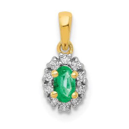 14k yellow gold and rhodium real diamond and oval emerald pendant pm5252 em 010 ya