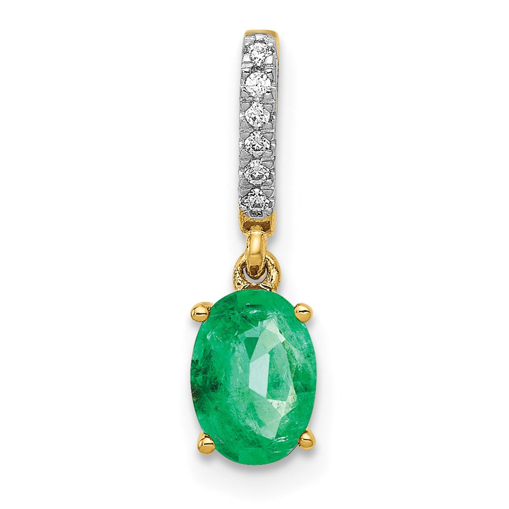 14k yellow gold real diamond and oval emerald pendant pm5253 em 003 ya