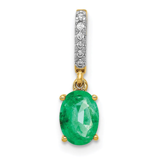 14k yellow gold real diamond and oval emerald pendant pm5253 em 003 ya