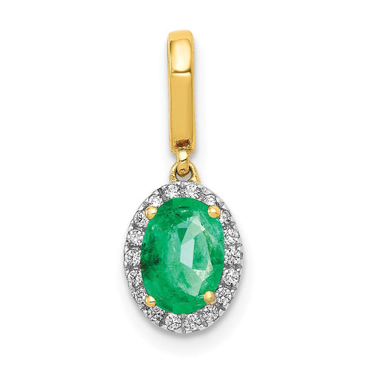 14k yellow gold real diamond and oval emerald halo pendant pm5254 em 010 ya
