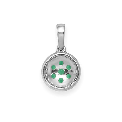 Solid 14k White Gold Simulated CZ and Emerald Halo Circle Pendant