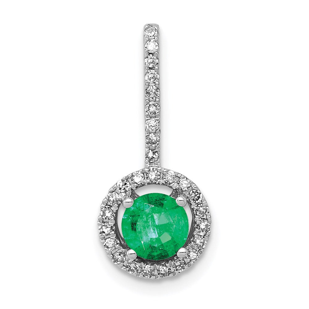 14k white gold real diamond and emerald halo pendant pm5256 em 020 wa