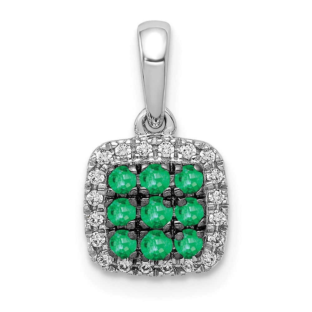 14k white gold real diamond and 19 emerald square halo pendant pm5258 em 010 wa