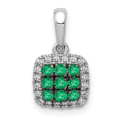 14k white gold real diamond and 19 emerald square halo pendant pm5258 em 010 wa
