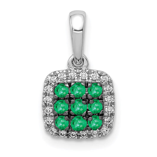 14k white gold real diamond and 19 emerald square halo pendant pm5258 em 010 wa