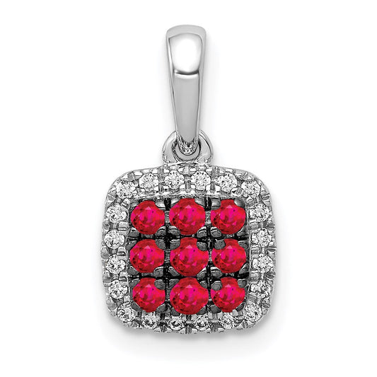 14k white gold real diamond and 23 ruby square halo pendant pm5258 ru 010 wa