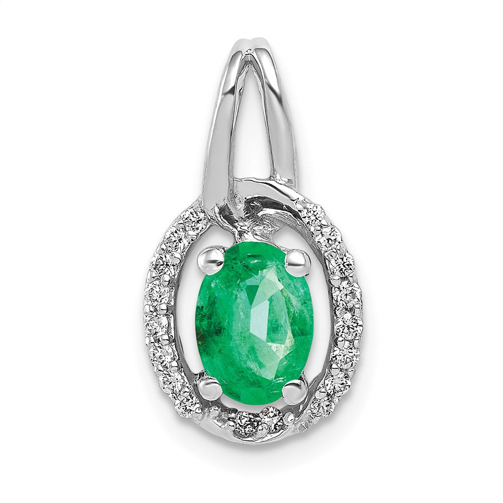 14k white gold real diamond and oval emerald pendant pm5261 em 013 wa