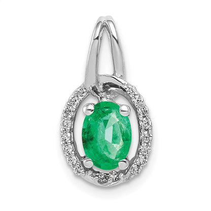 14k white gold real diamond and oval emerald pendant pm5261 em 013 wa
