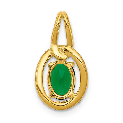 14k yellow gold real diamond and oval emerald pendant pm5261 em 013 ya