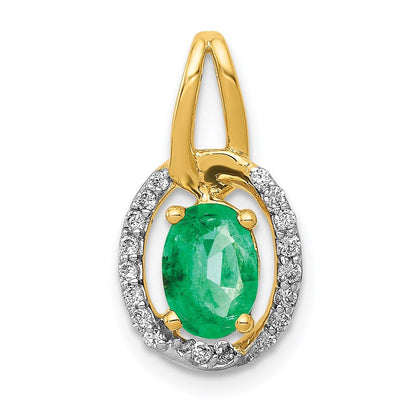 14k yellow gold real diamond and oval emerald pendant pm5261 em 013 ya