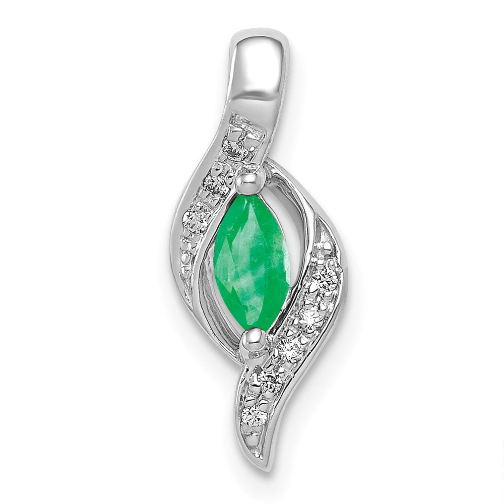 14k white gold real diamond and marquise emerald pendant pm5265 em 004 wa
