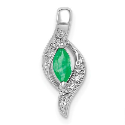 14k white gold real diamond and marquise emerald pendant pm5265 em 004 wa
